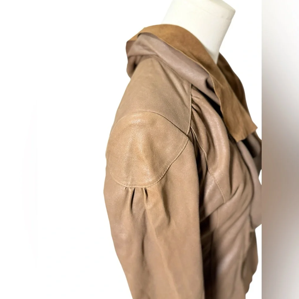 Vintage Y2K Leather Moto Jacket Brown Suede Waterfall Collar XS Michael Kors